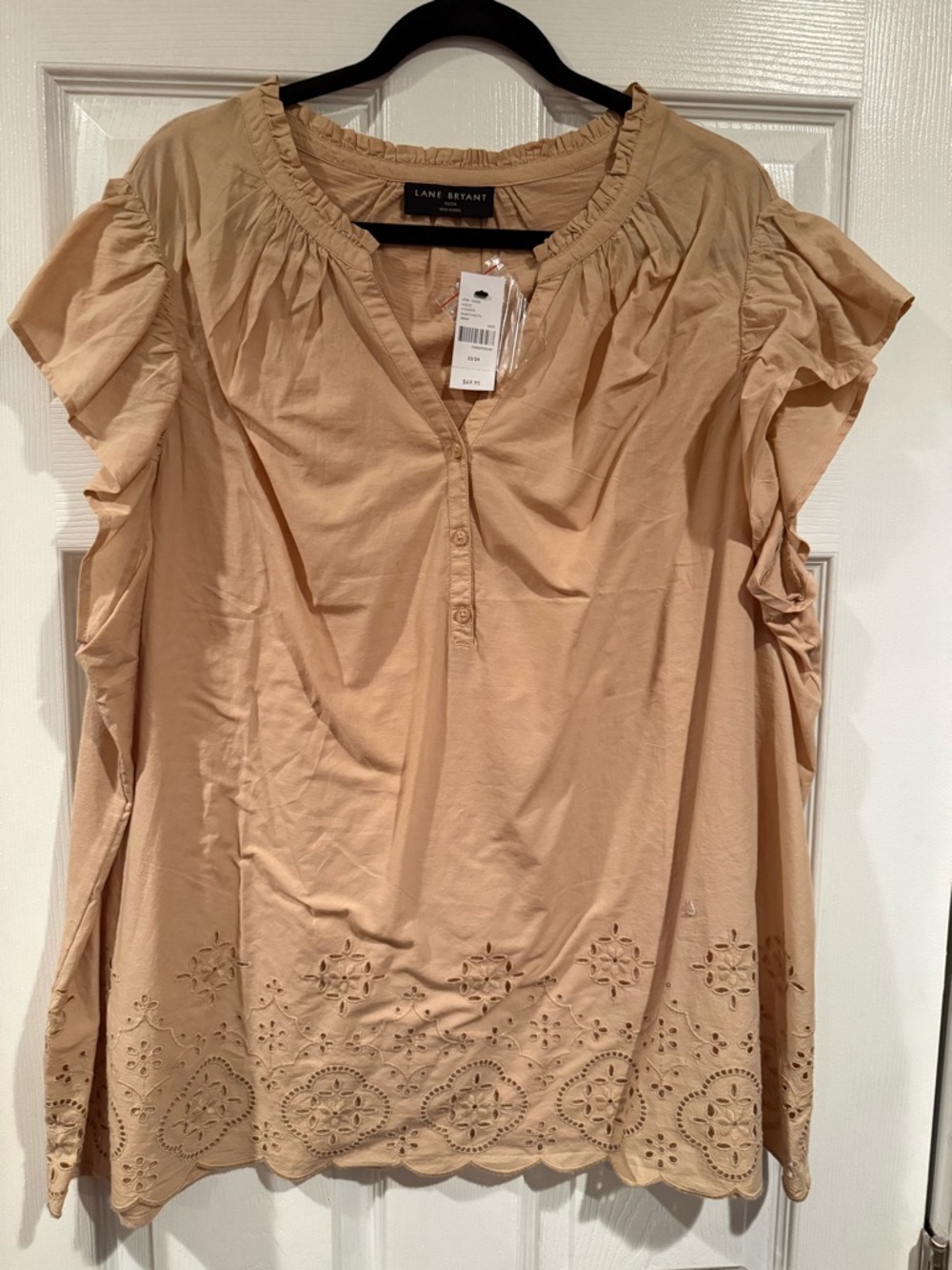 Lane Bryant Tan Eyelet-Hem Ruffle-Sleeve Blouse
